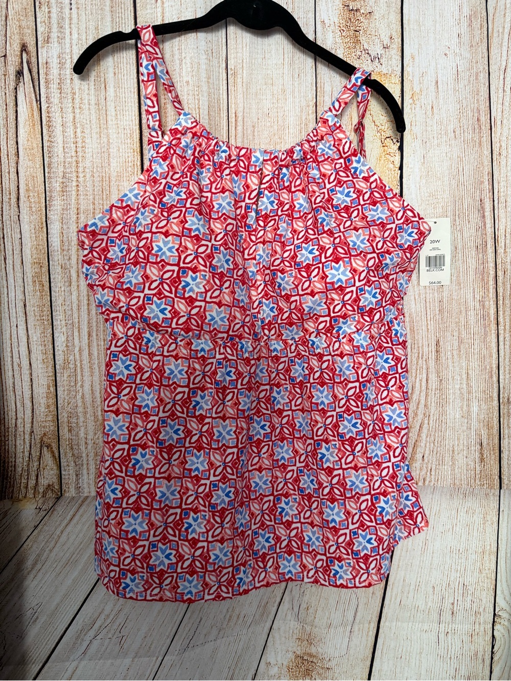Kim Rogers Red and Blue Geo-Print Swim Camisole